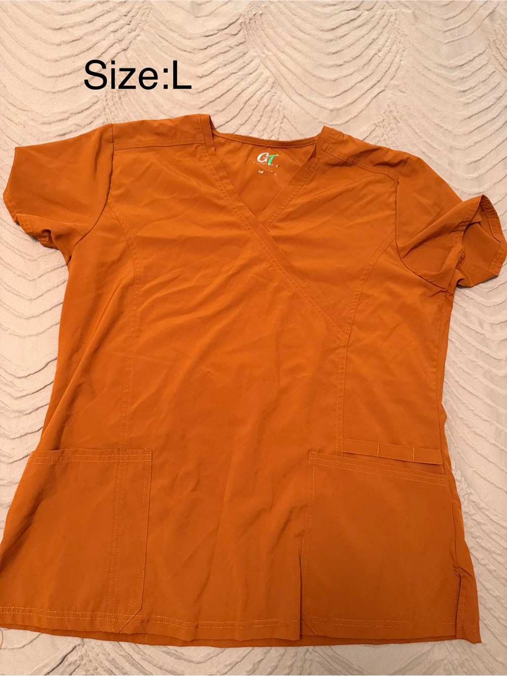 GT Women's Short Sleeve V-Neck Scrub Top in Rust Orange